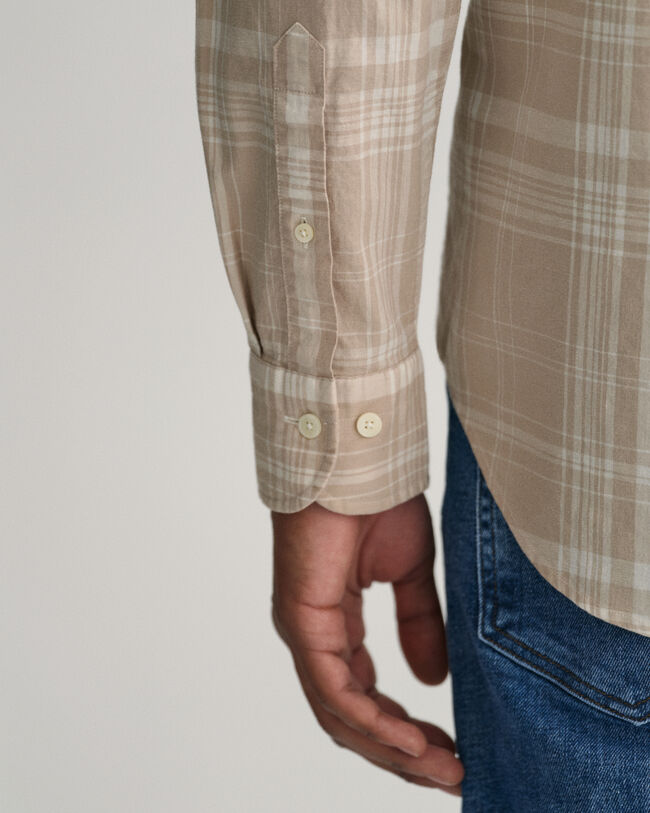 Chemise regular fit en coton et lin à carreaux