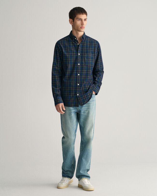 Chemise regular fit en velours c&ocirc;tel&eacute; &agrave; carreaux