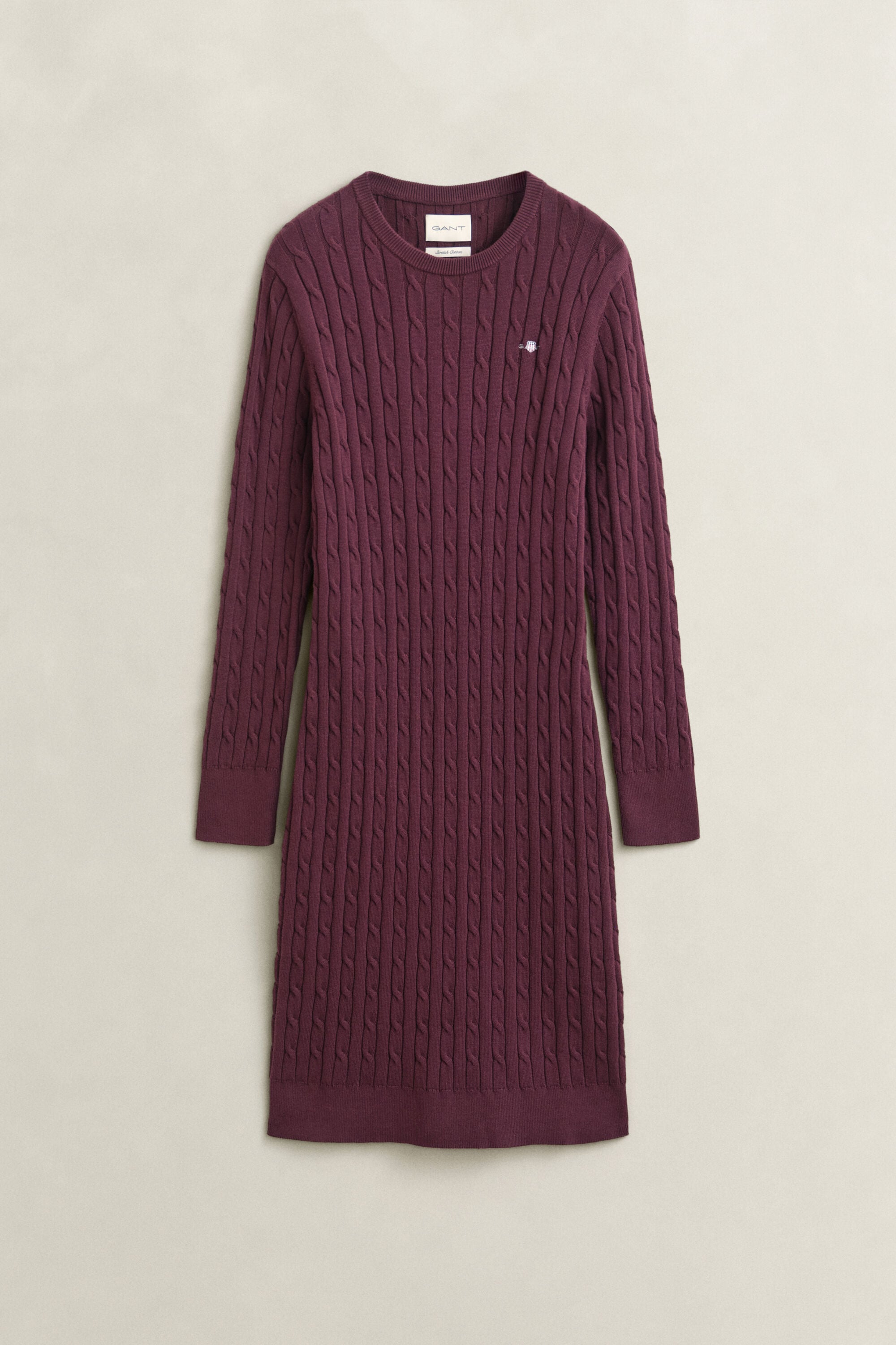 Robe col rond en maille de coton stretch à torsades