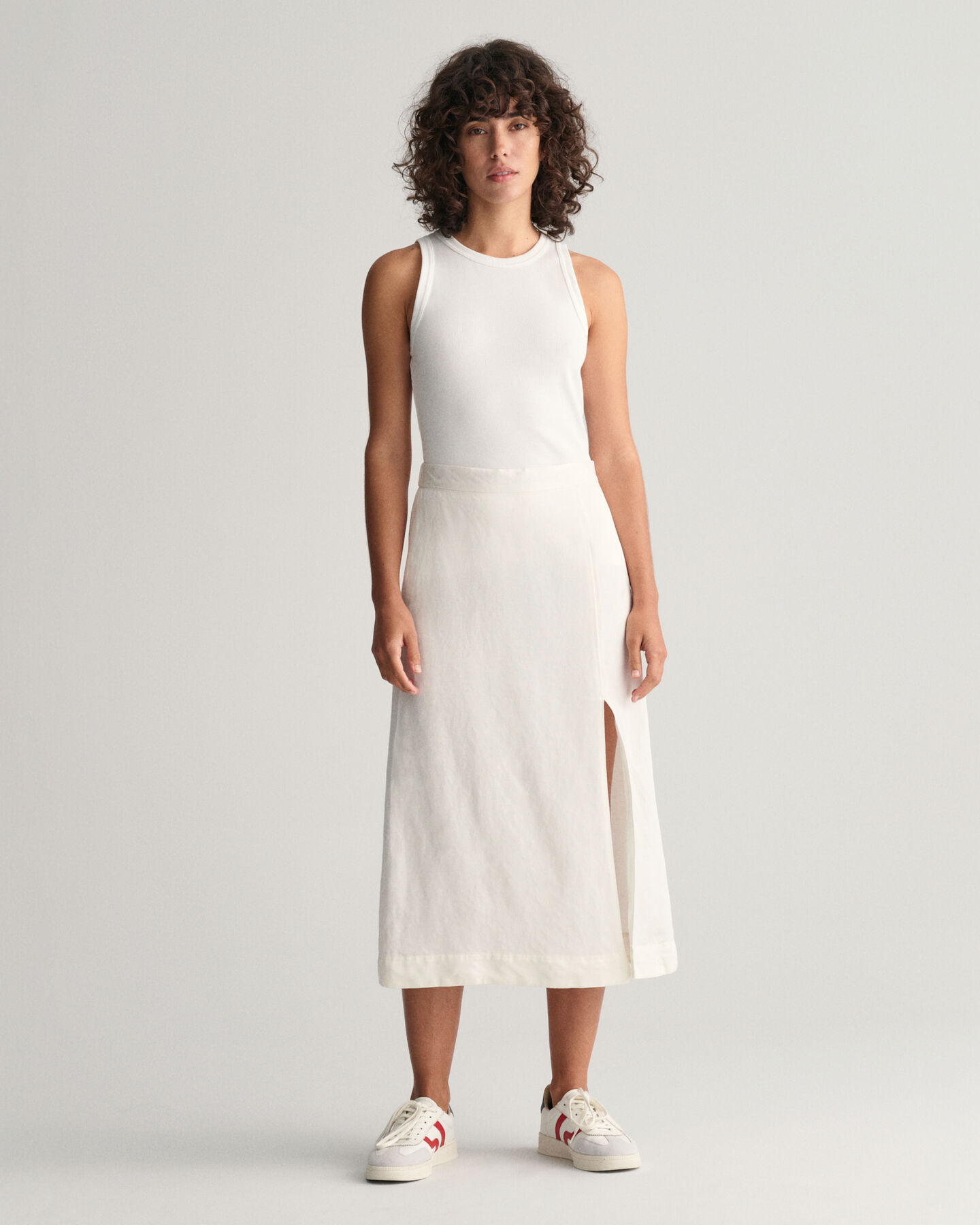 Jupe midi en lin mélangé