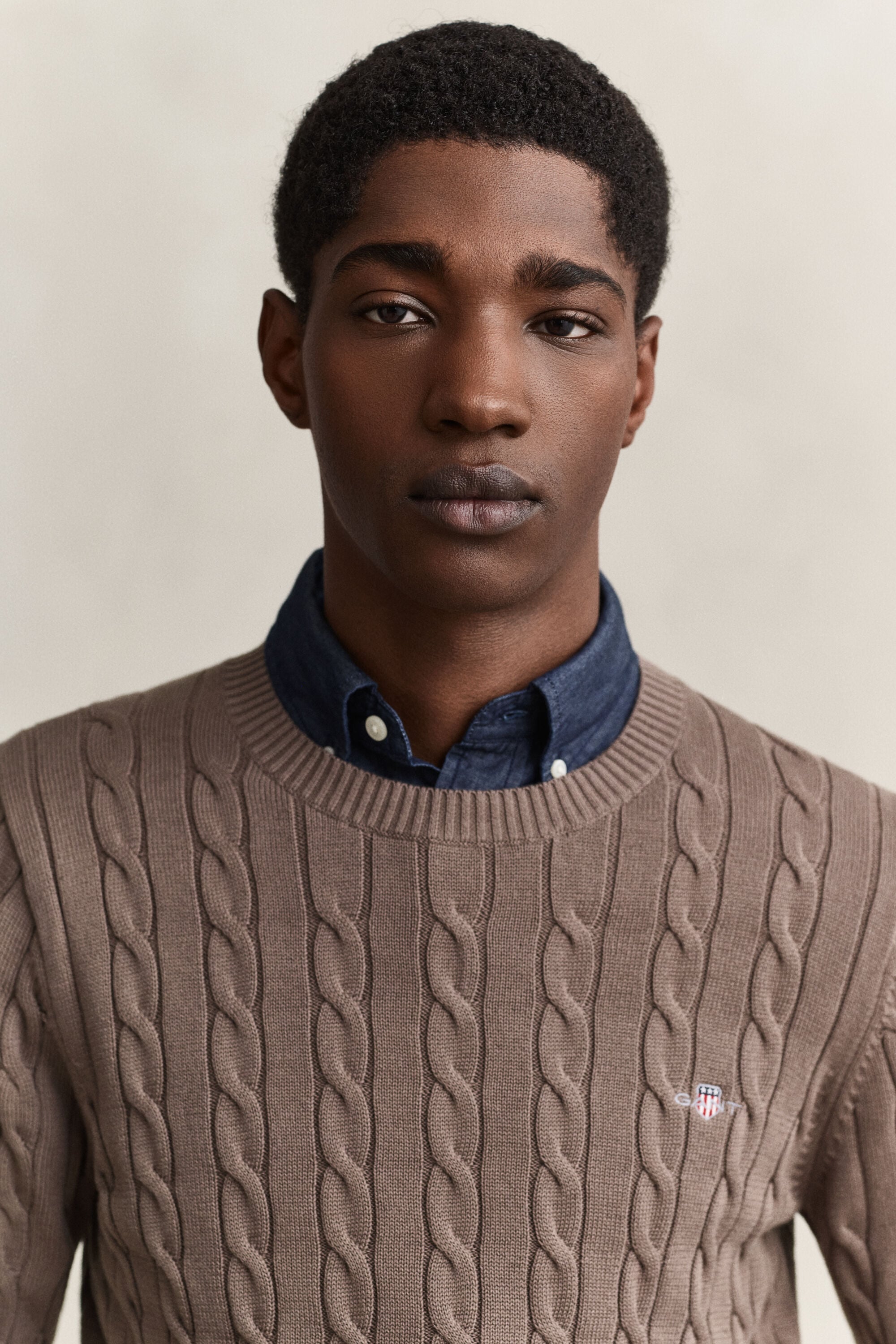 Pull col rond en maille de coton torsadée