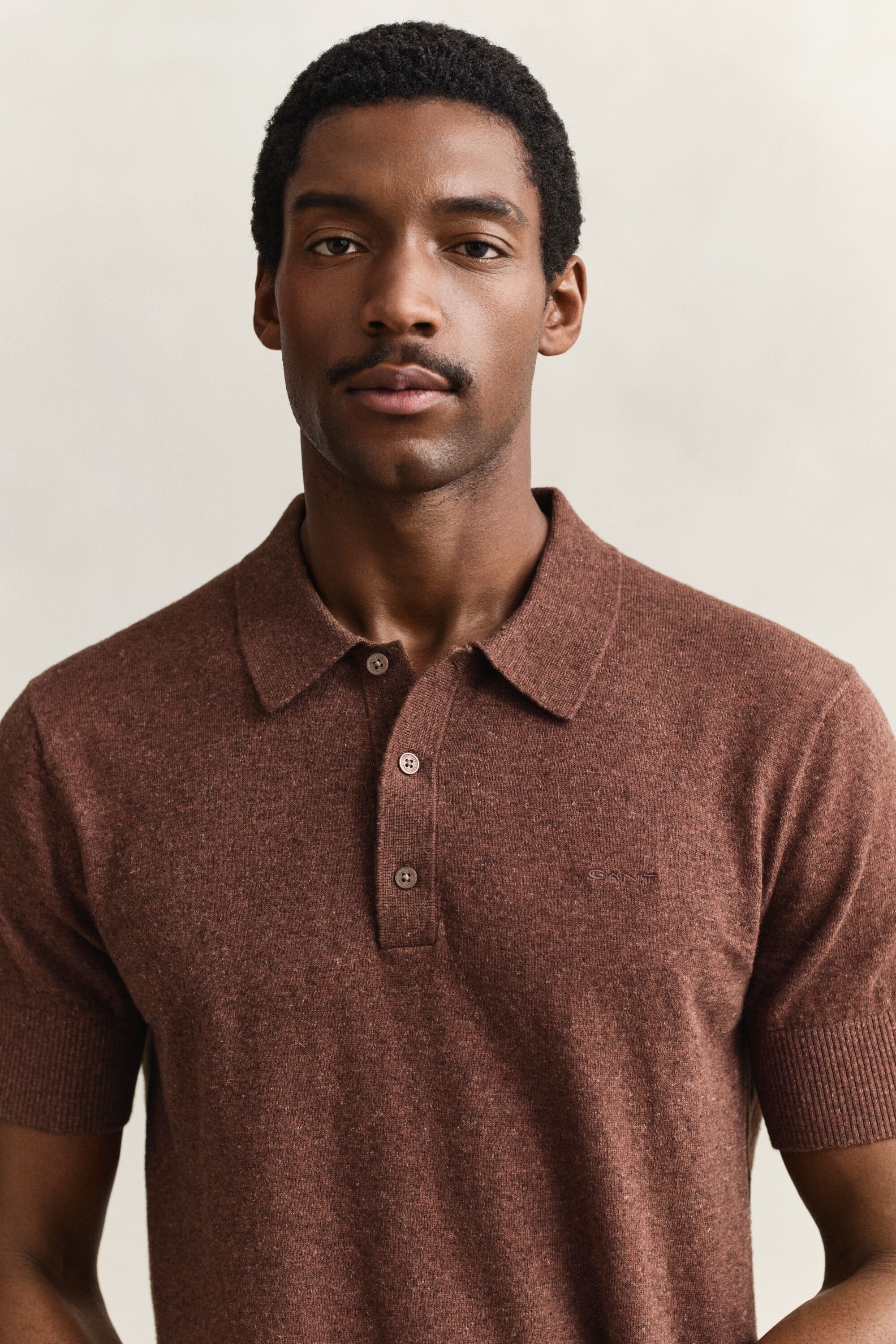 Pull à manches courtes façon polo en coton mélangé flammé