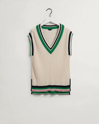 Pull sans manches en maille c&ocirc;tel&eacute;e &agrave; rayures