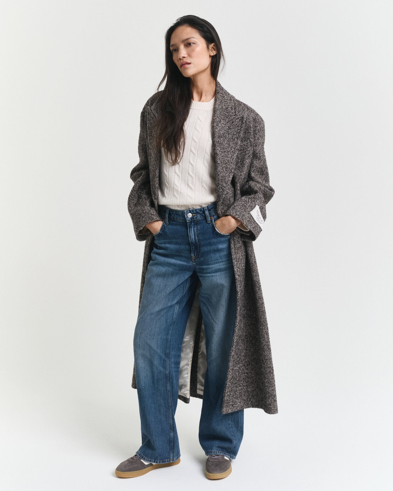 Pull col rond en maille torsadée en laine d'agneau