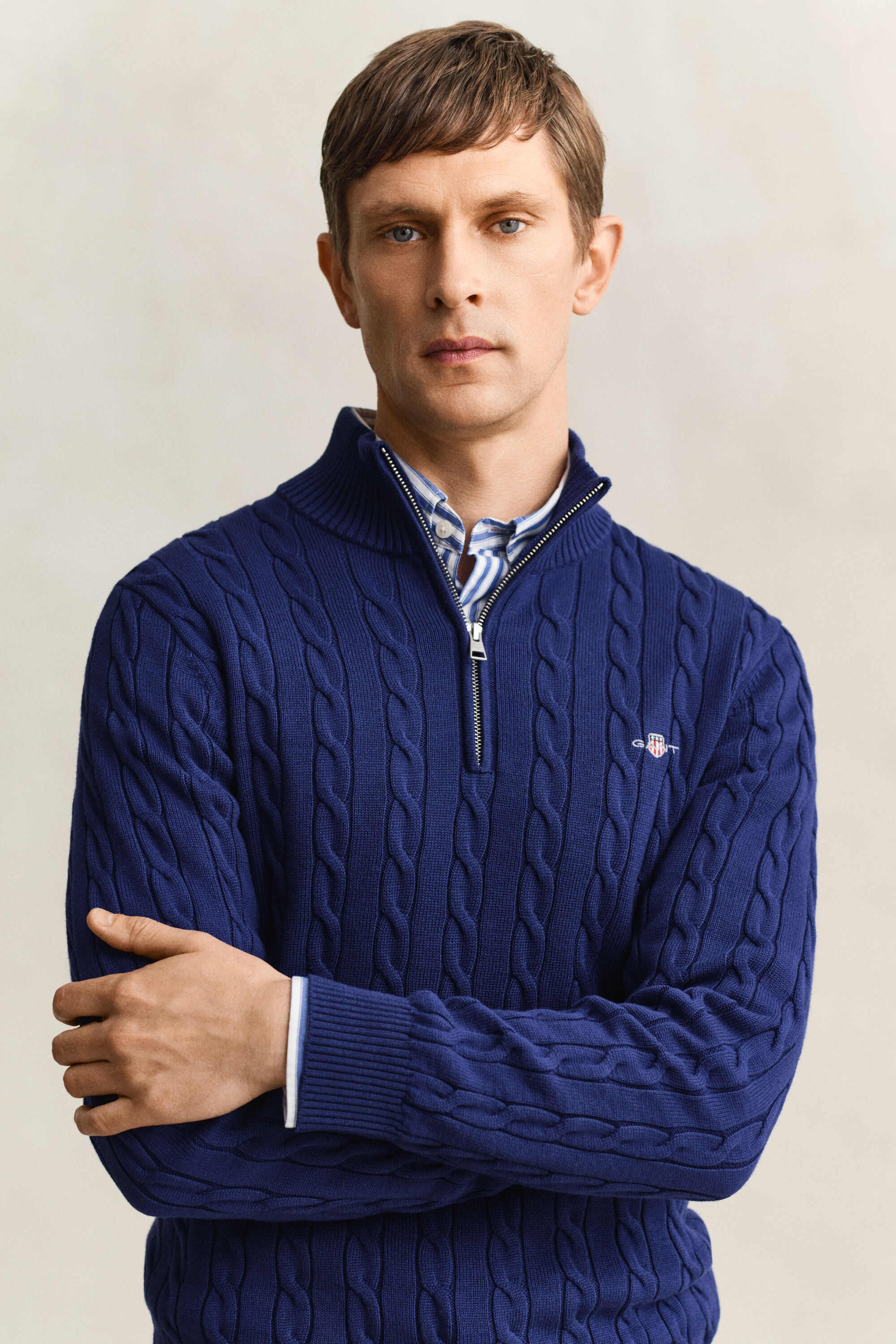 Pull à demi-zip en maille de coton torsadée