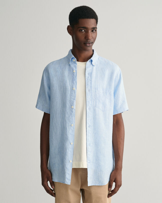 Chemise regular fit en lin &agrave; manches courtes