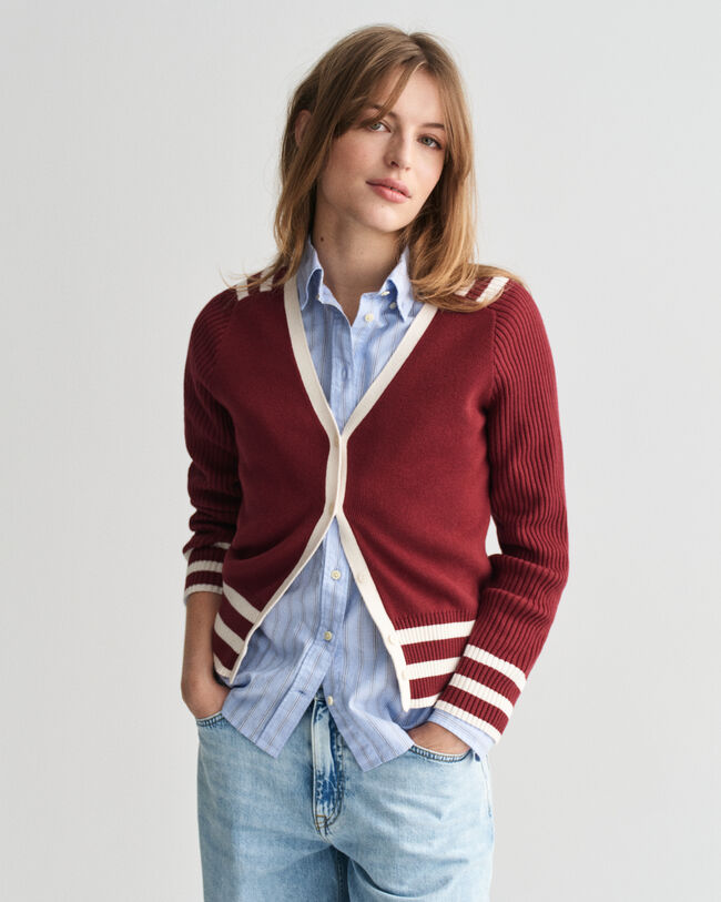 Cardigan col V avec finitions contrastantes