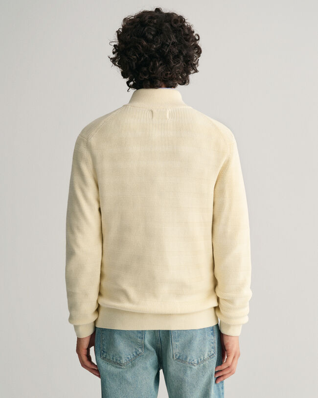 Cardigan zipp&eacute; en coton textur&eacute; &agrave; rayures