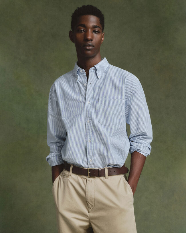 Chemise coupe décontractée US en coton Oxford à rayures Banker