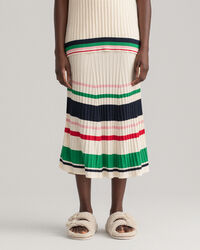 Jupe en maille c&ocirc;tel&eacute;e &agrave; rayures