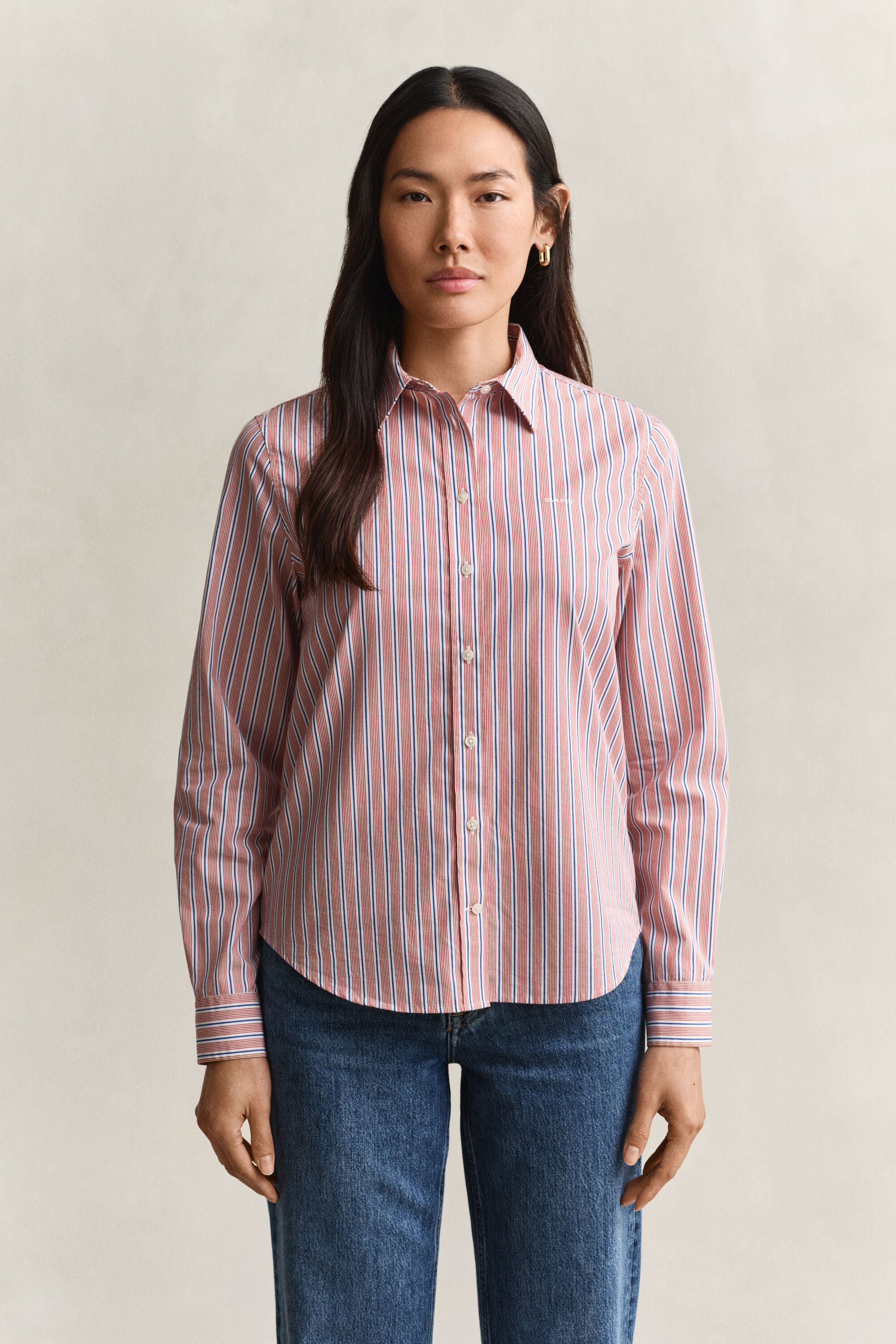 Chemise classique coupe regular en popeline à rayures