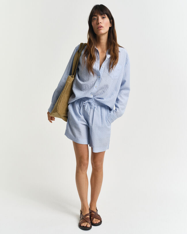 Short &agrave; rayures ton sur ton en seersucker