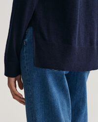 Pull col V en lin m&eacute;lang&eacute;