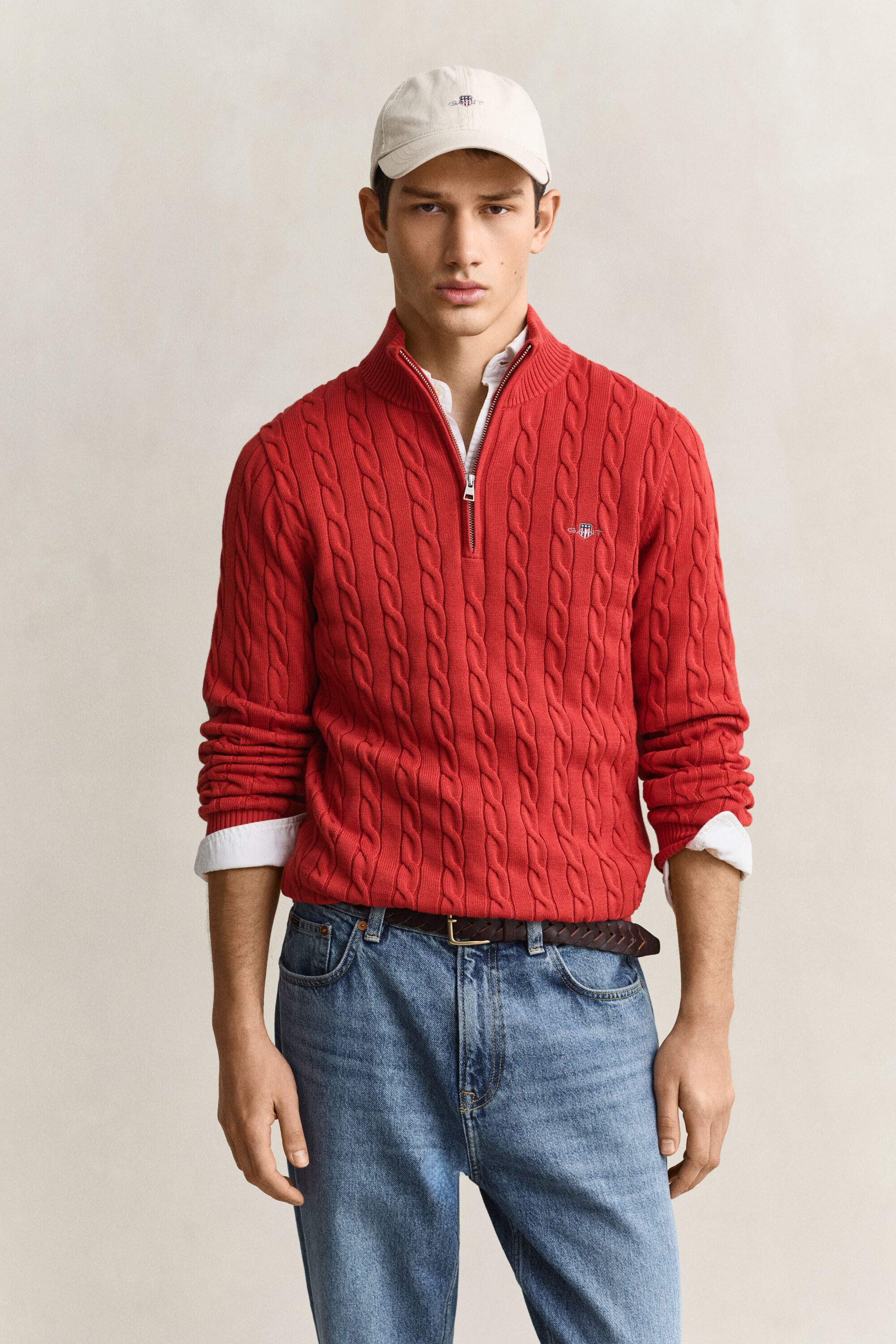 Pull à demi-zip en maille de coton torsadée