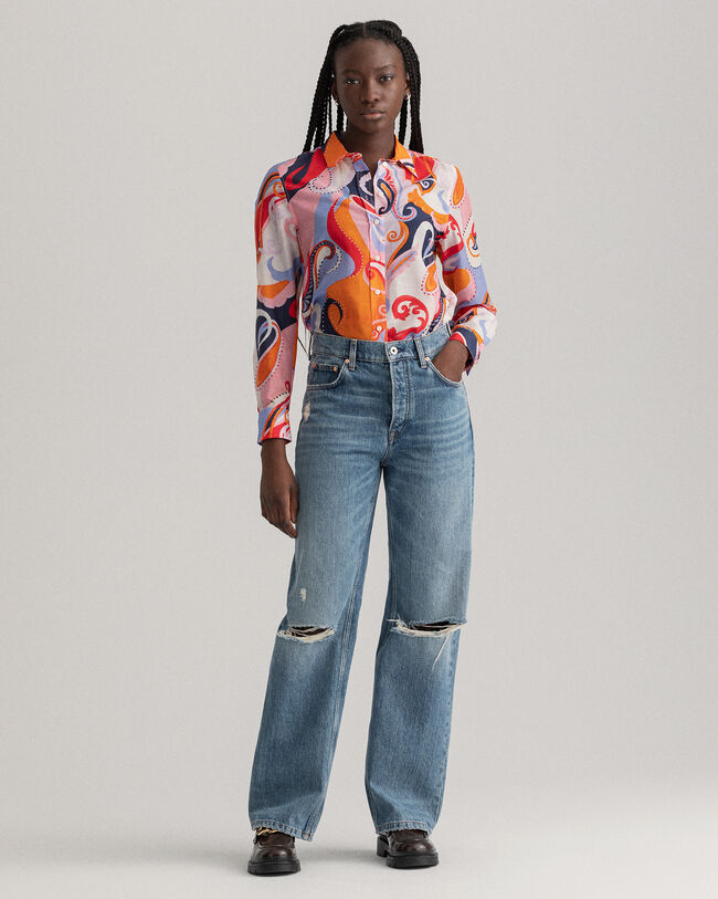 Chemise regular fit en coton et soie &agrave; motif cachemire