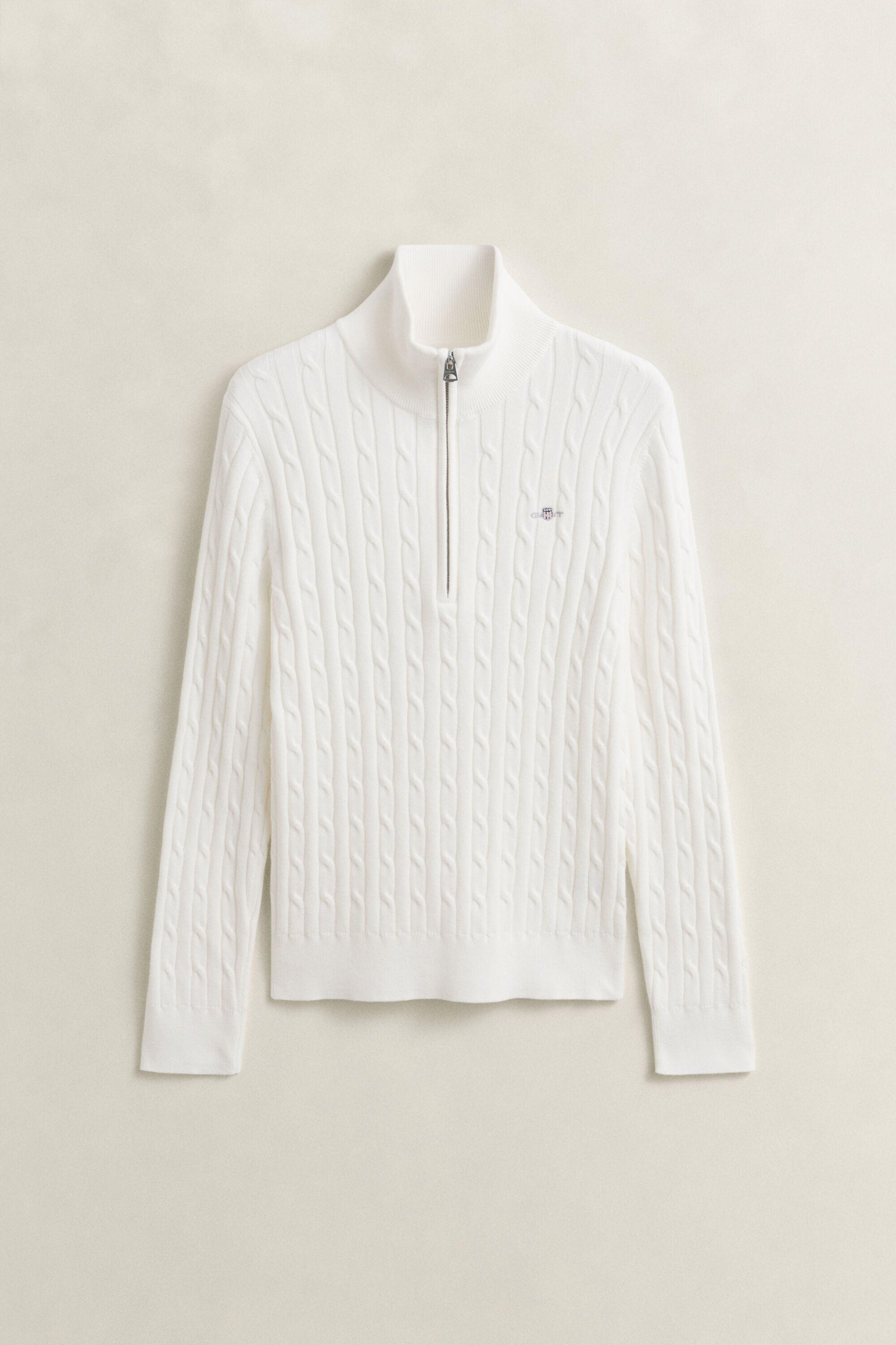 Pull à demi-zip en maille torsadée extensible