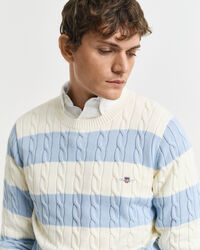 Pull col rond en maille de coton torsadée à rayures