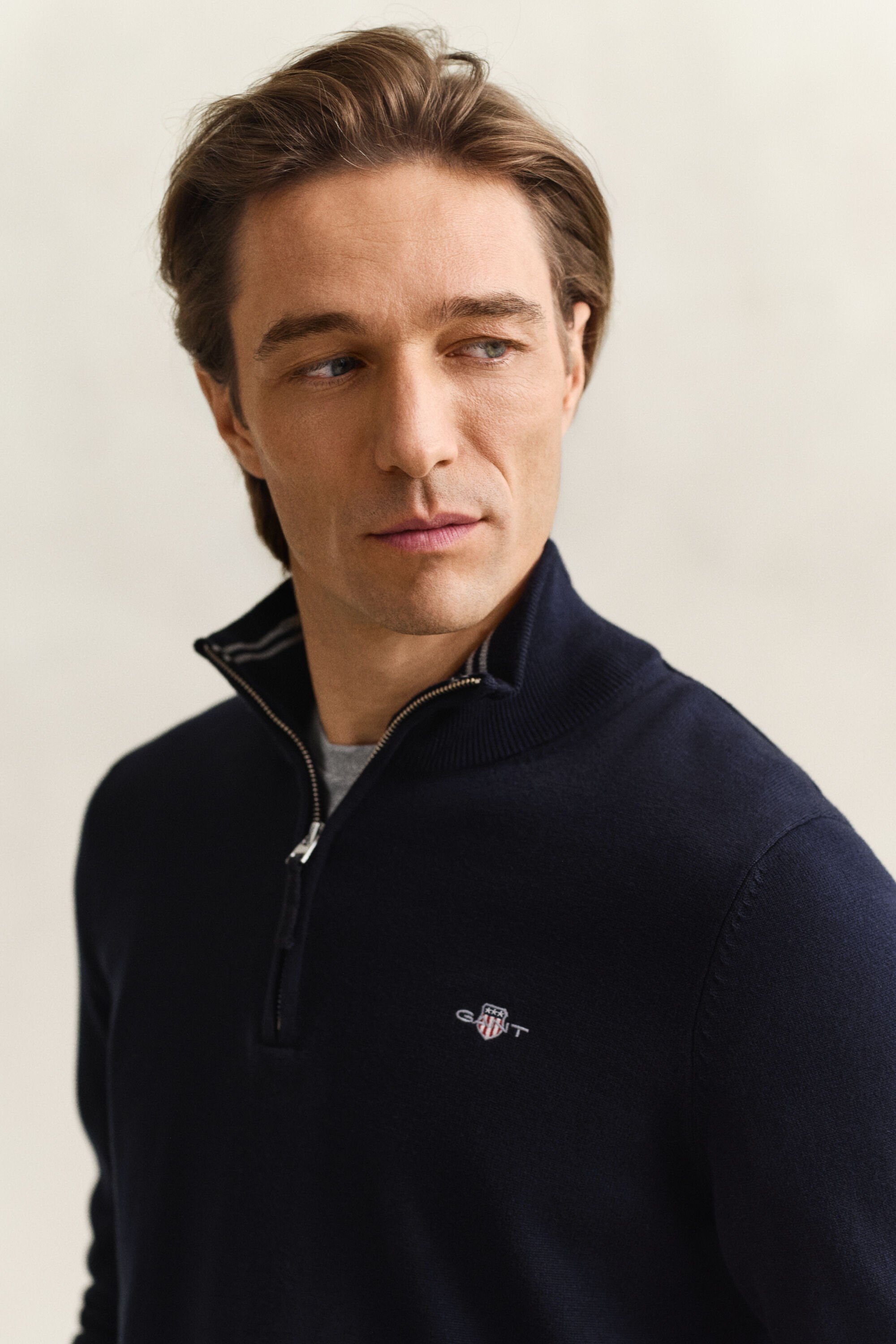 Pull à demi-zip en coton classique