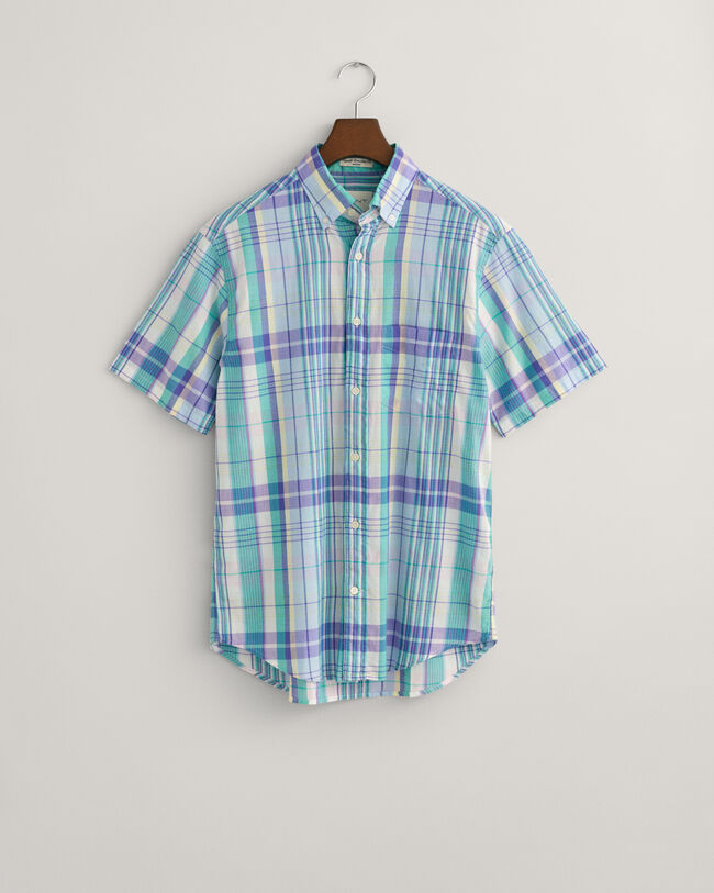 Chemise regular fit &agrave; carreaux madras color&eacute;s et manches courtes
