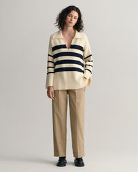 Pull en maille &agrave; col ouvert et rayures marini&egrave;res