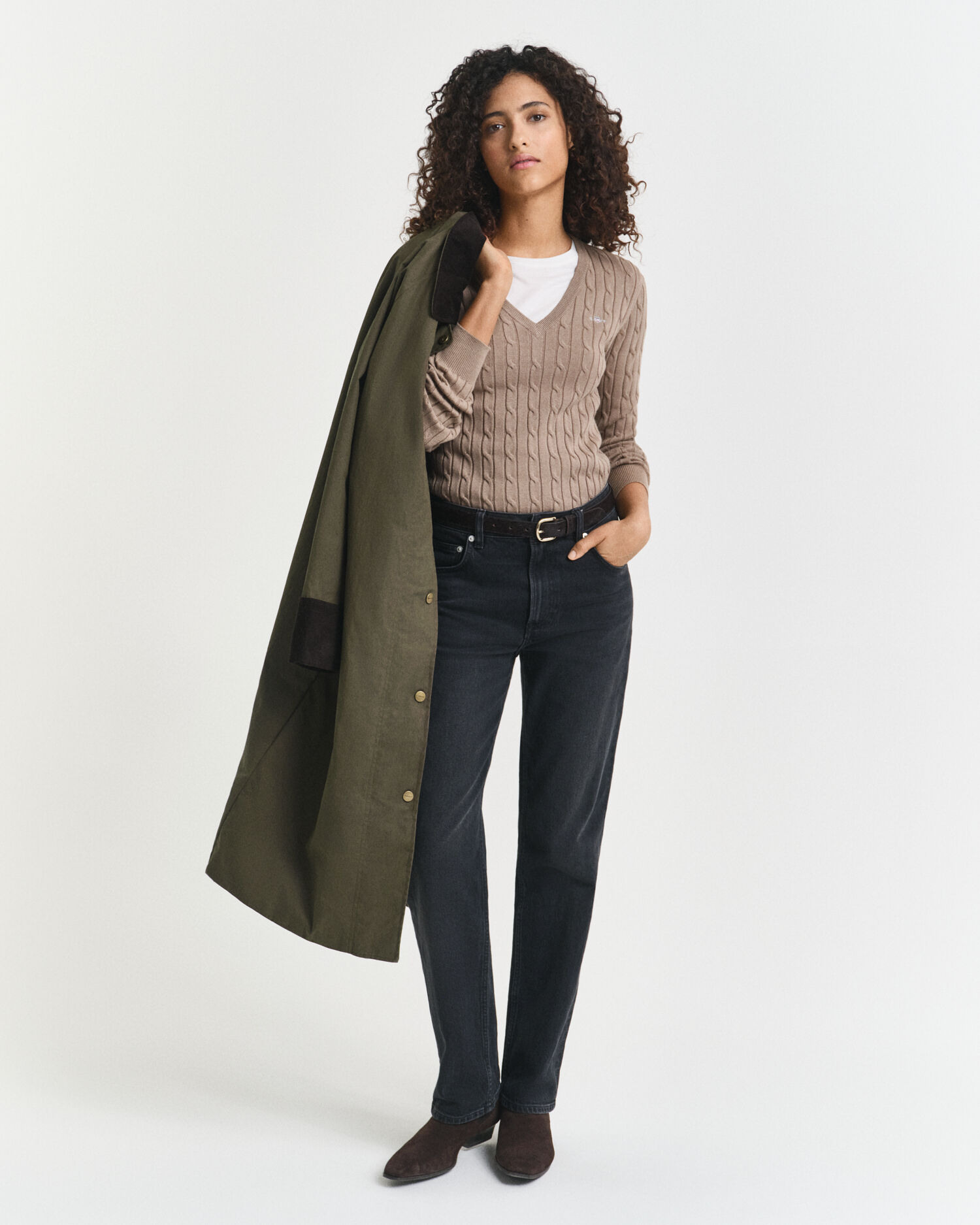 Pull col V en maille torsadée