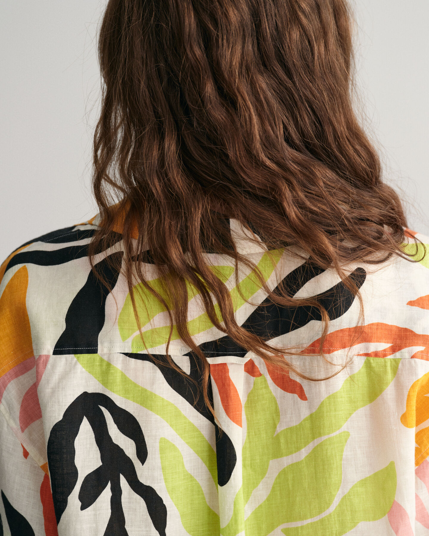 Caftan en lin &agrave; manches courtes Palm Print