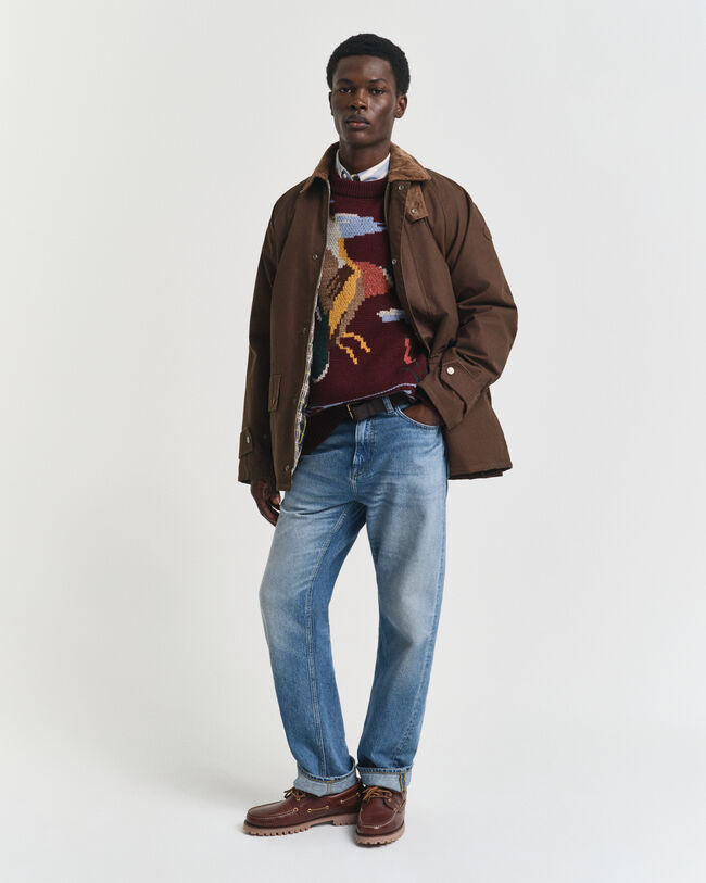 Pull col rond à motif oiseau Ado