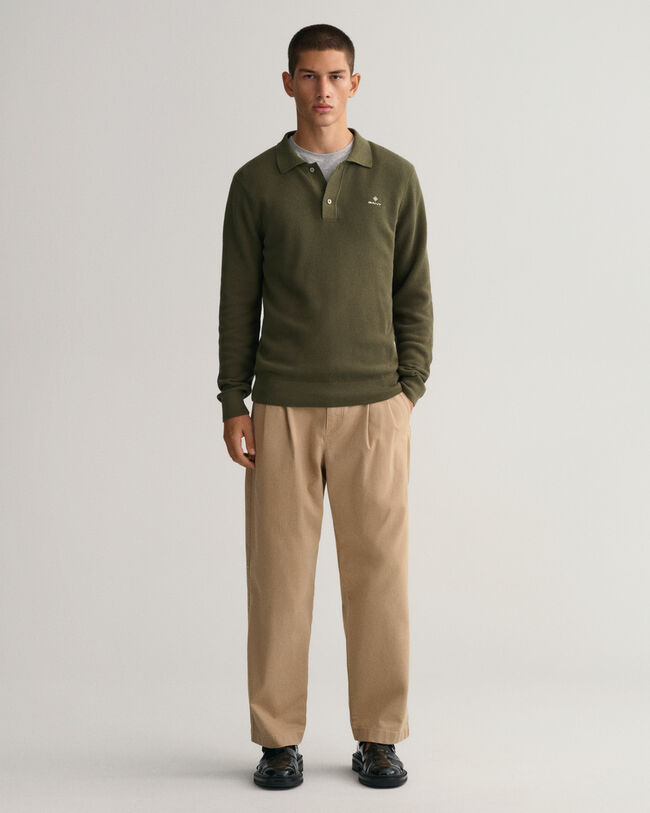 Pull fa&ccedil;on polo en coton piqu&eacute;