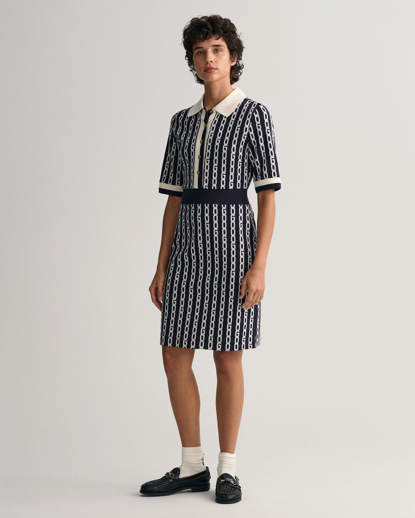 Robe-polo à manches mi-longues Chain Jacquard