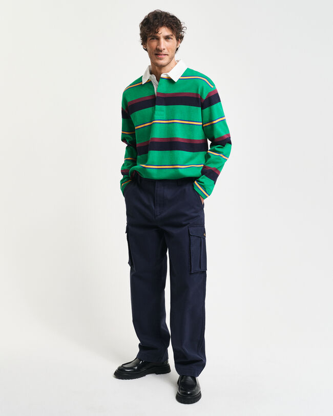 Pantalon cargo regular fit en serg&eacute; de coton