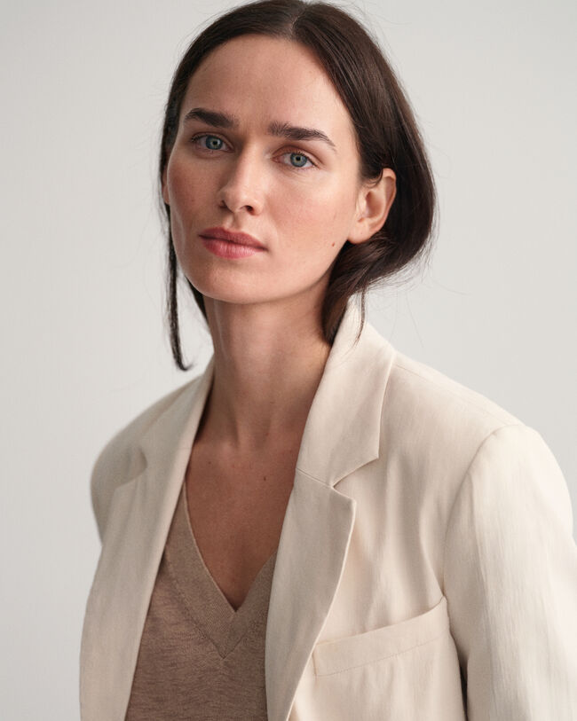 Pull sans manches col V en lin mélangé