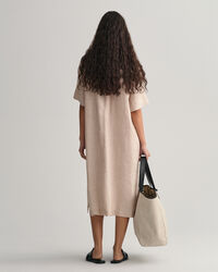 Robe-chemise en lin &agrave; manches courtes