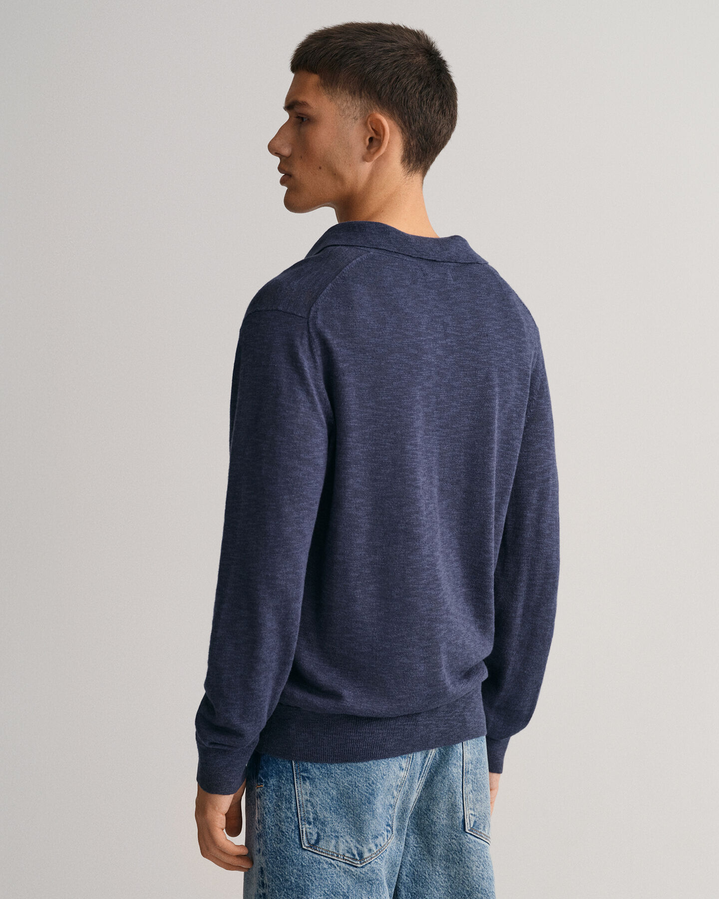 Pull façon polo en coton et lin