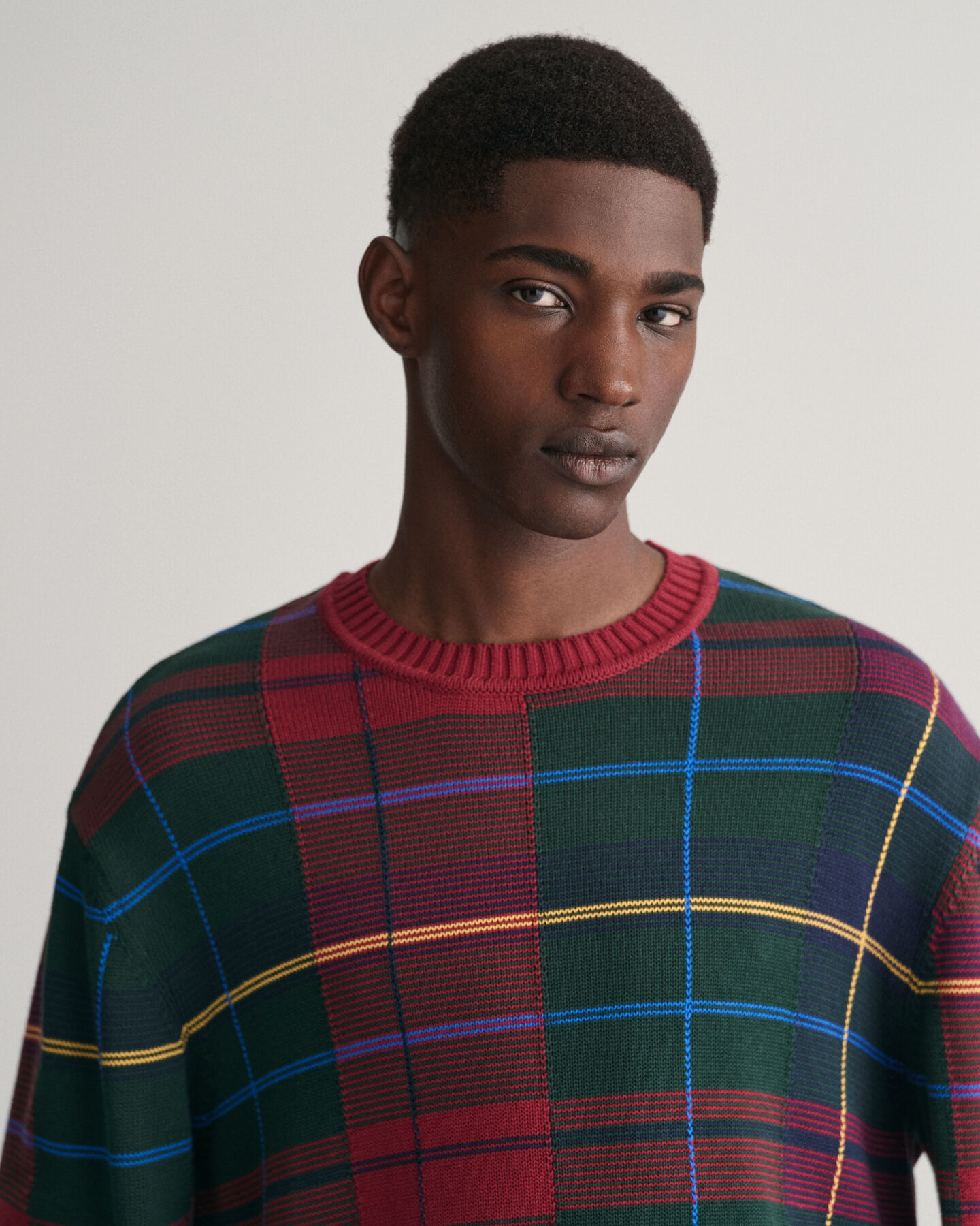 Pull ras du cou en jacquard Tartan
