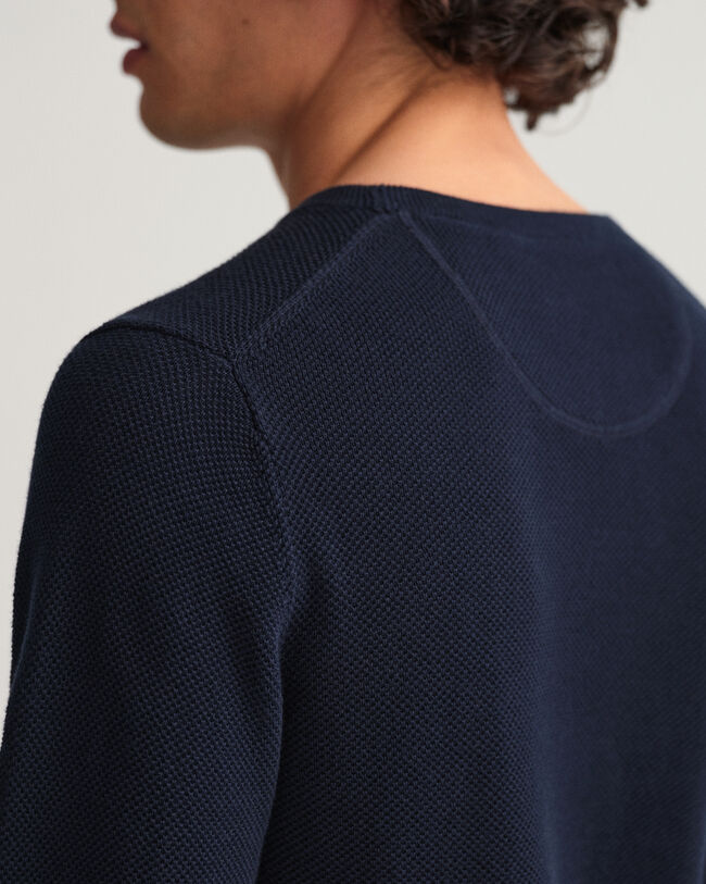 Pull ras du cou en coton piqu&eacute;