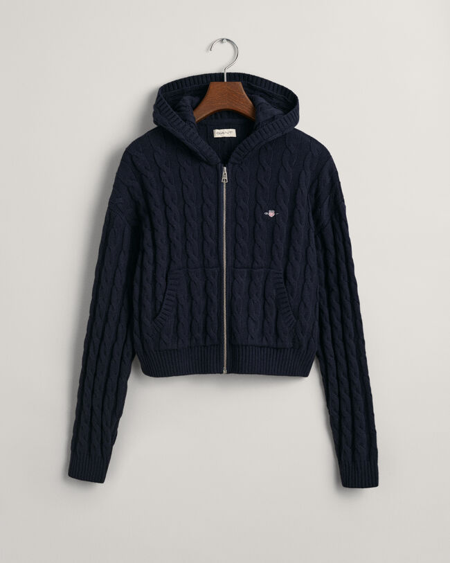 Sweat &agrave; capuche court zipp&eacute; en maille torsad&eacute;e Shield Teen Girls