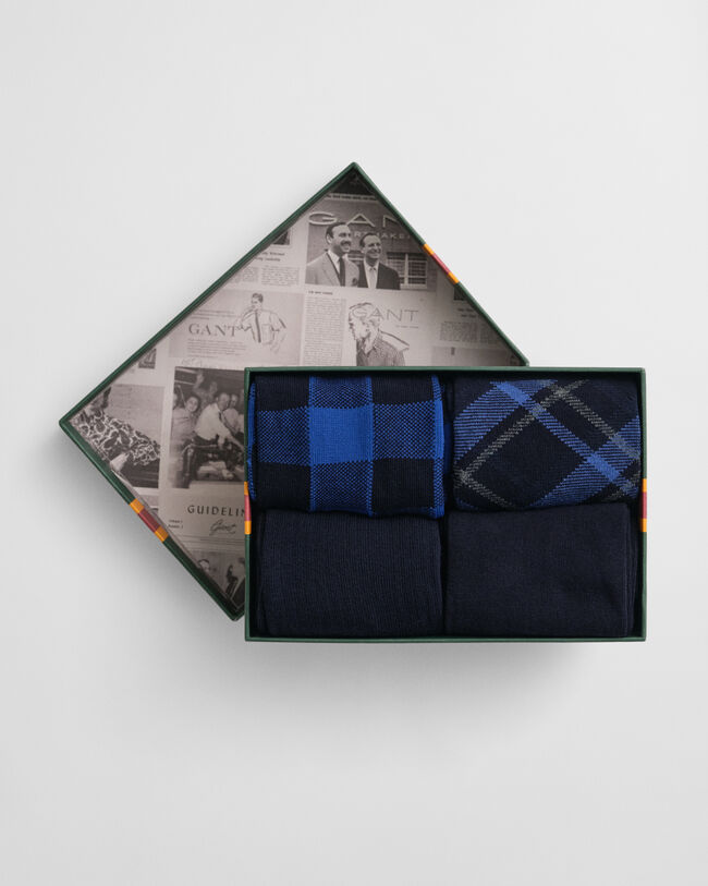 Coffret cadeau de 4 paires de chaussettes unies et à carreaux