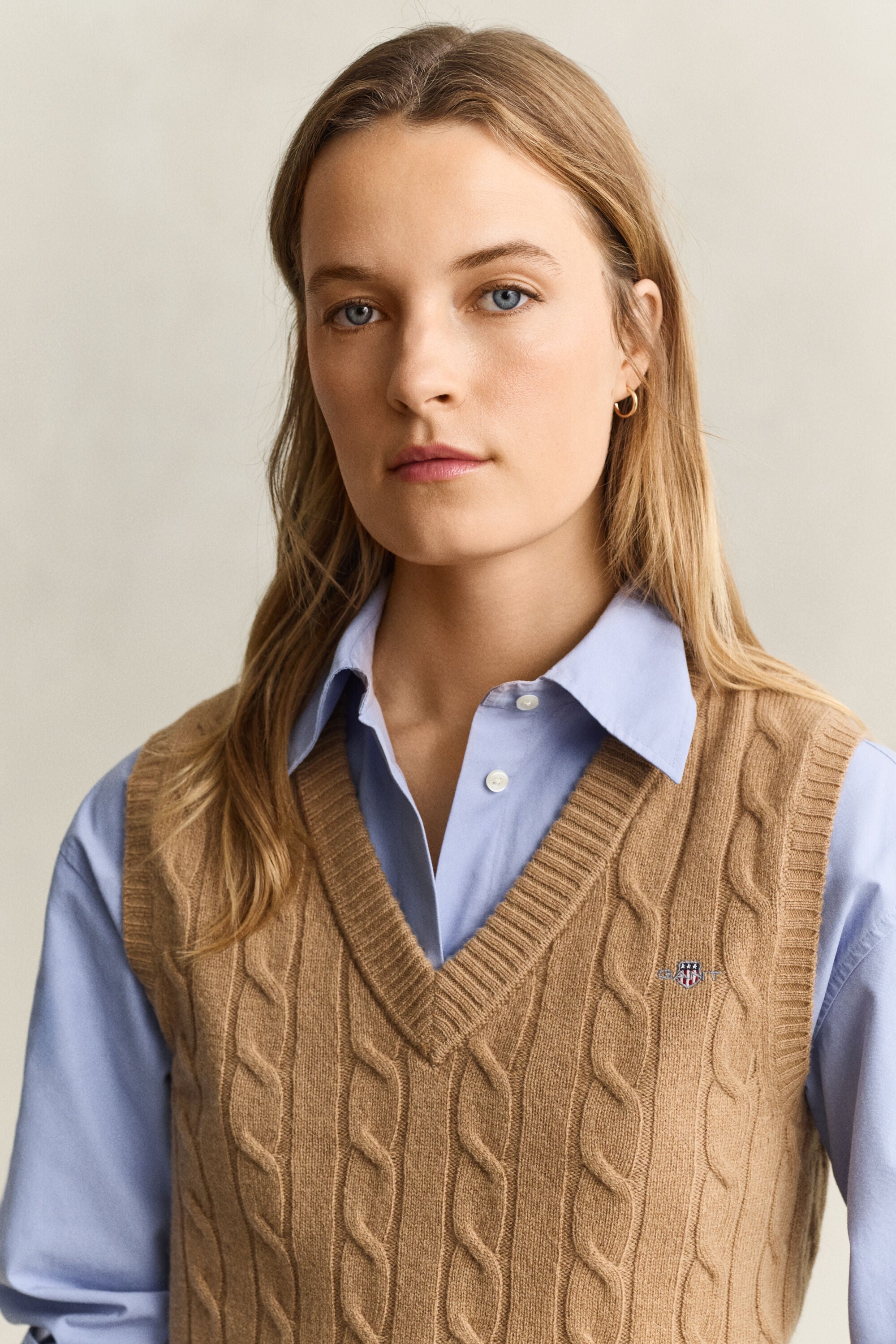 Pull sans manches en maille de laine d'agneau à torsades