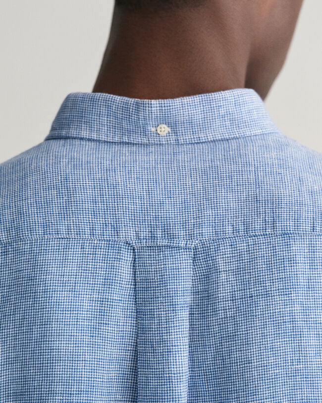 Chemise regular fit en lin &agrave; manches courtes &agrave; motif pied-de-poule