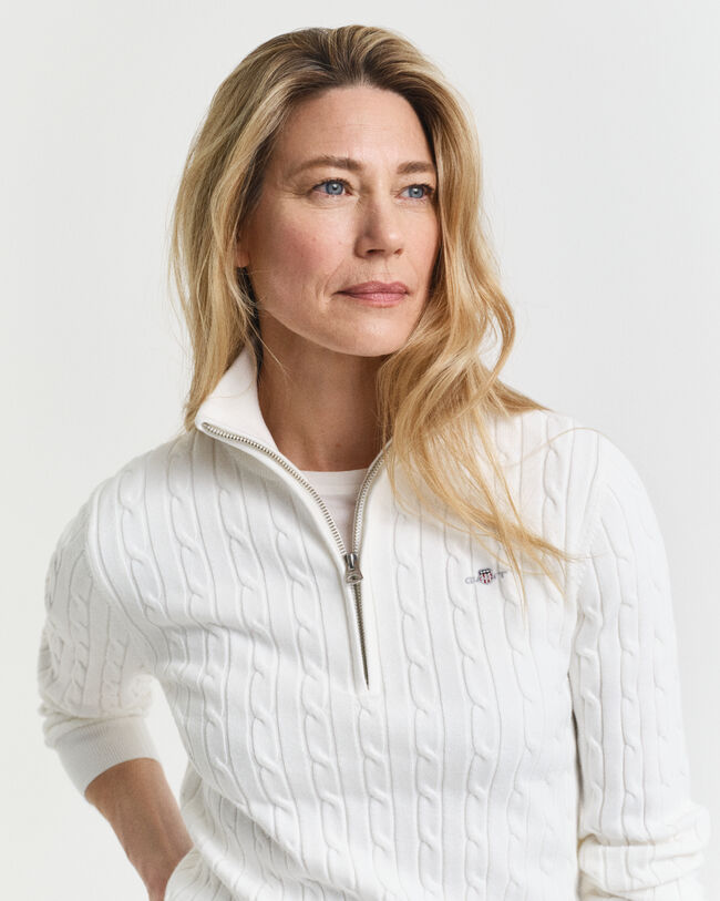 Pull à demi-zip en maille de coton torsadée stretch