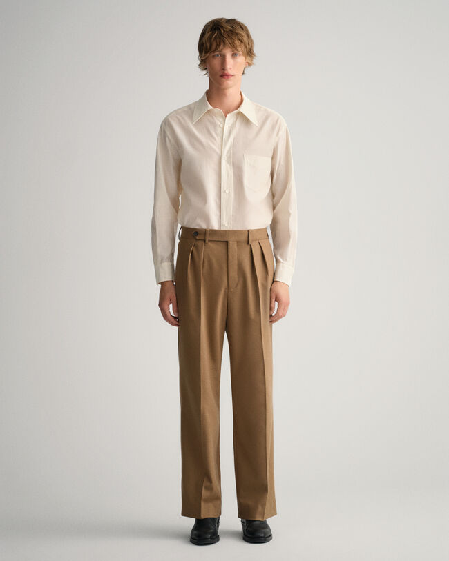 Pantalon de costume en flanelle à jambes larges