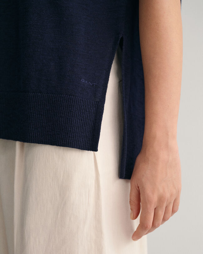 Pull sans manches col V en lin mélangé