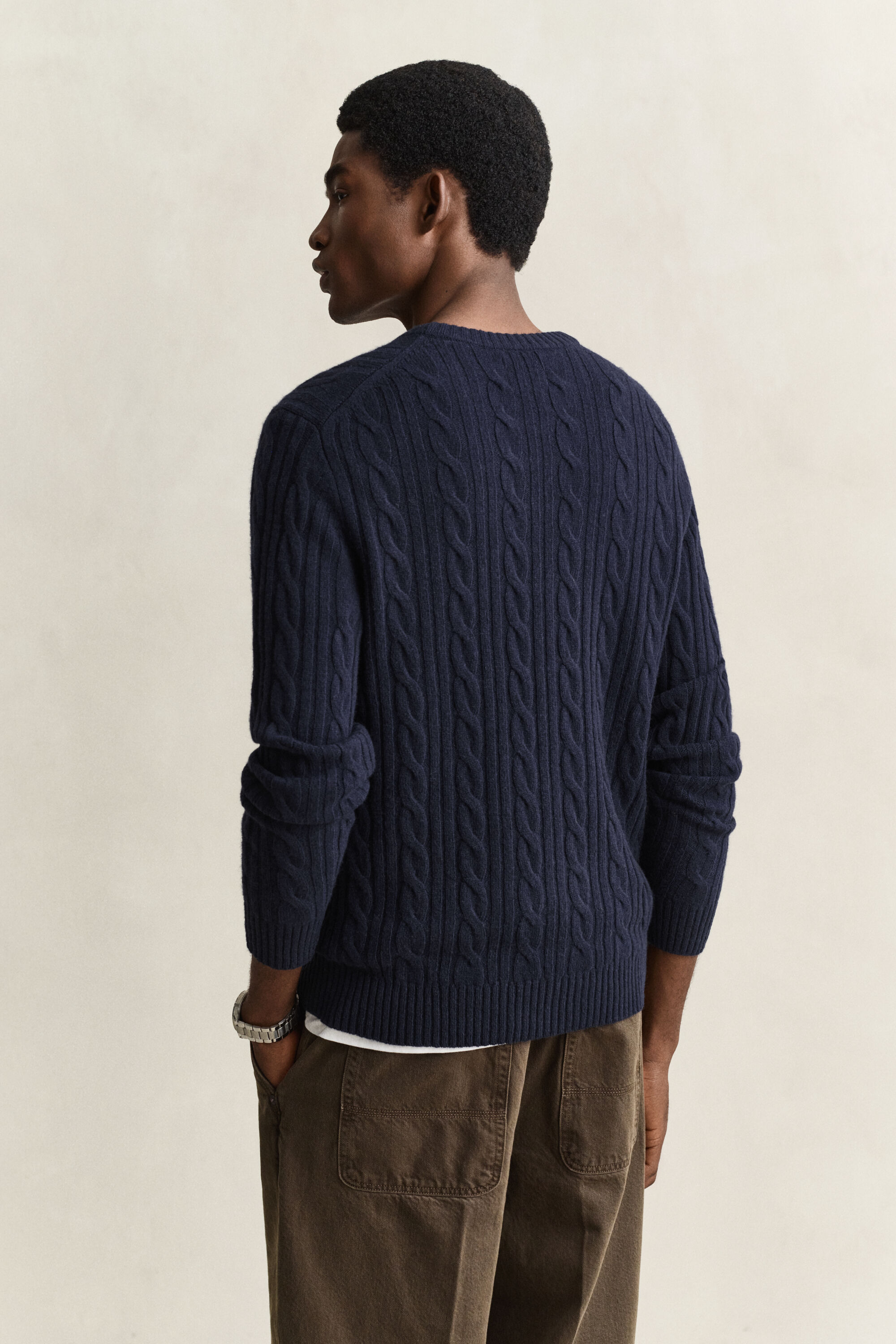 Pull col rond en maille torsadée en laine d'agneau