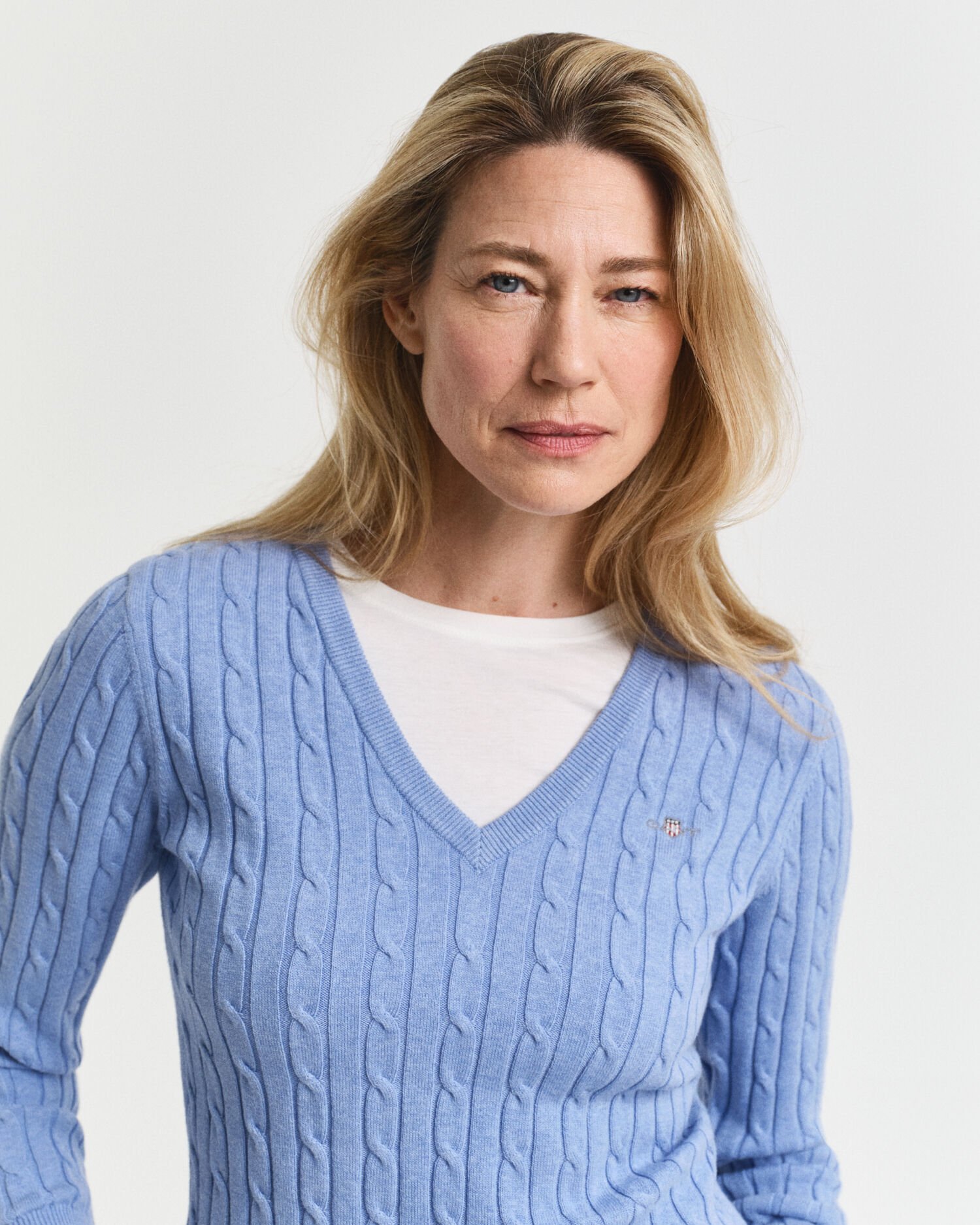 Pull col V en maille torsadée