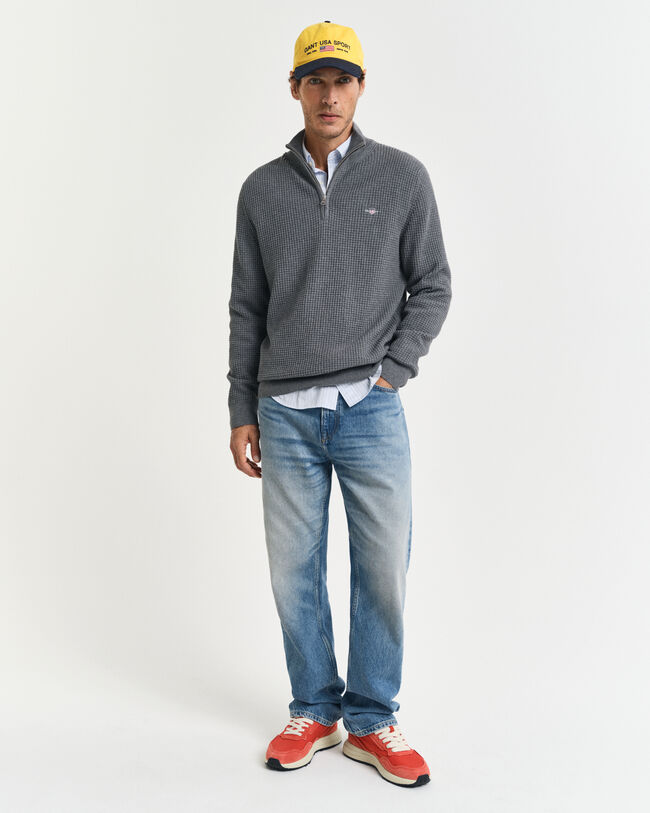 Pull à demi-zip en coton texturé