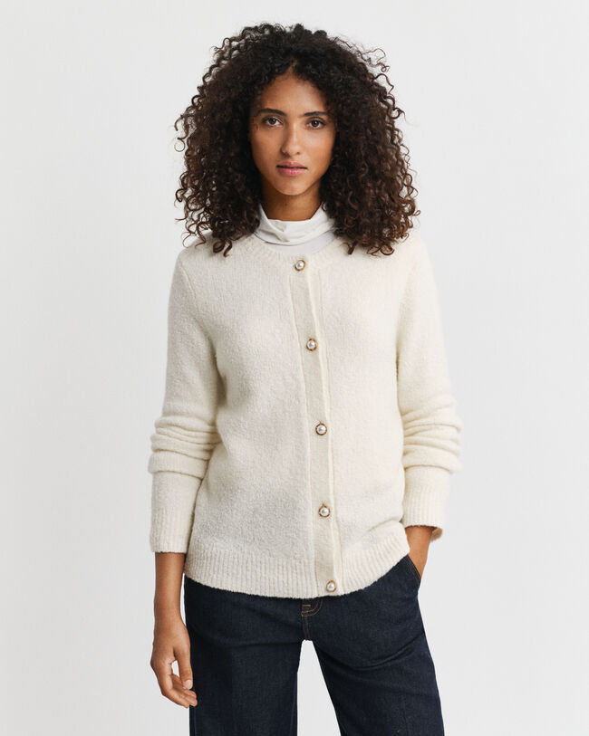 Cardigan col rond en tissu bouclé