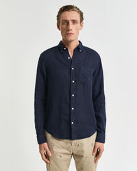 Chemise regular fit en lin teint en pièce