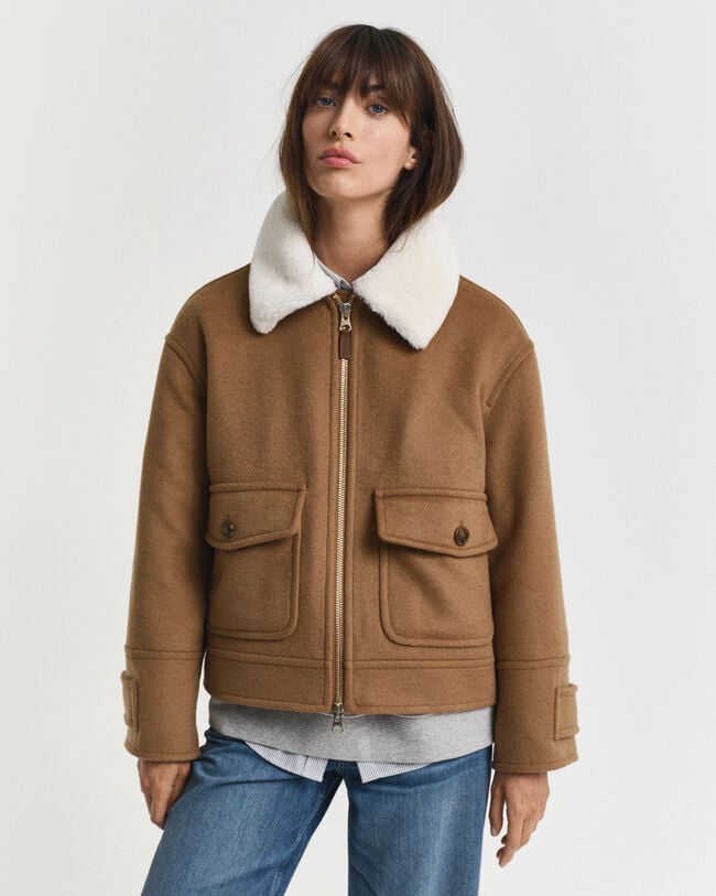 Veste aviateur en laine mélangée