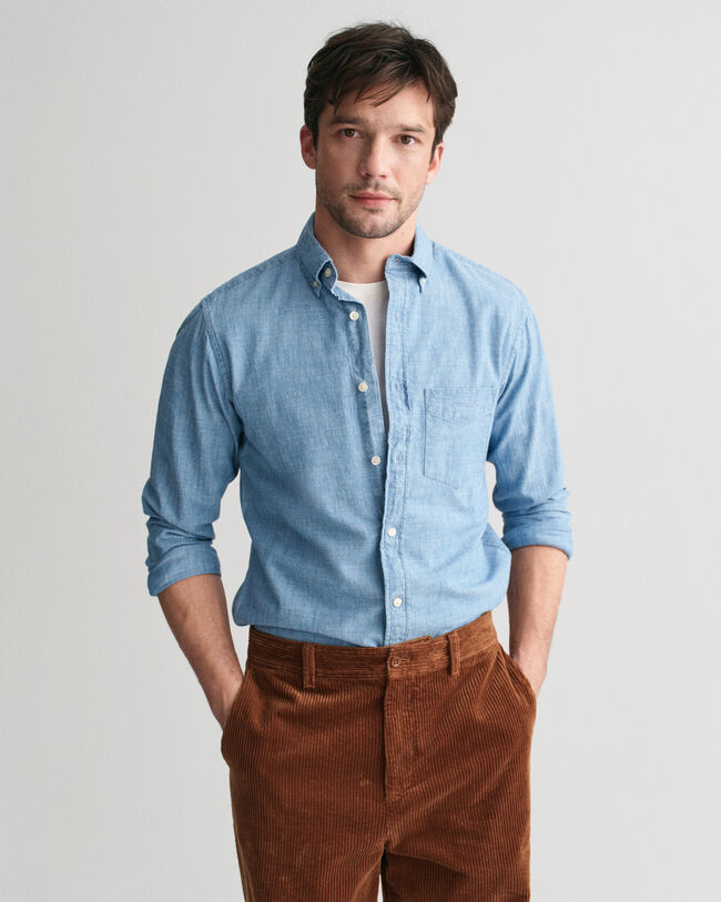 Chemise regular fit en chambray indigo