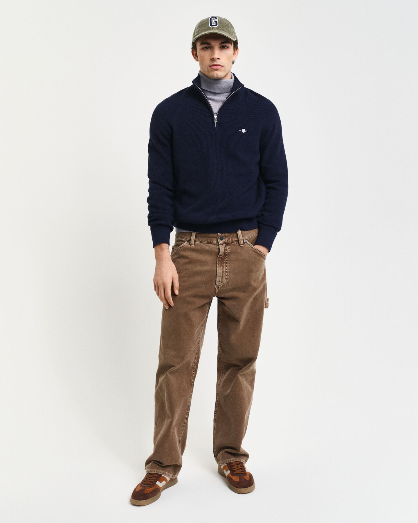 Pull &agrave; demi-zip en laine et coton c&ocirc;tel&eacute;s